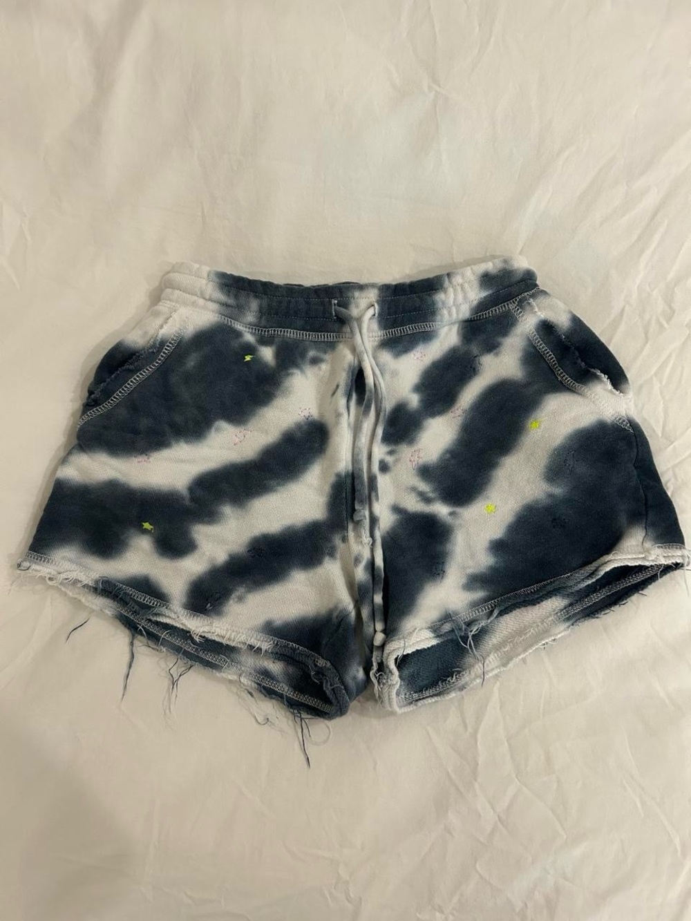 Chaser Tie-Dye High-Waist Lounge Shorts in Black and White